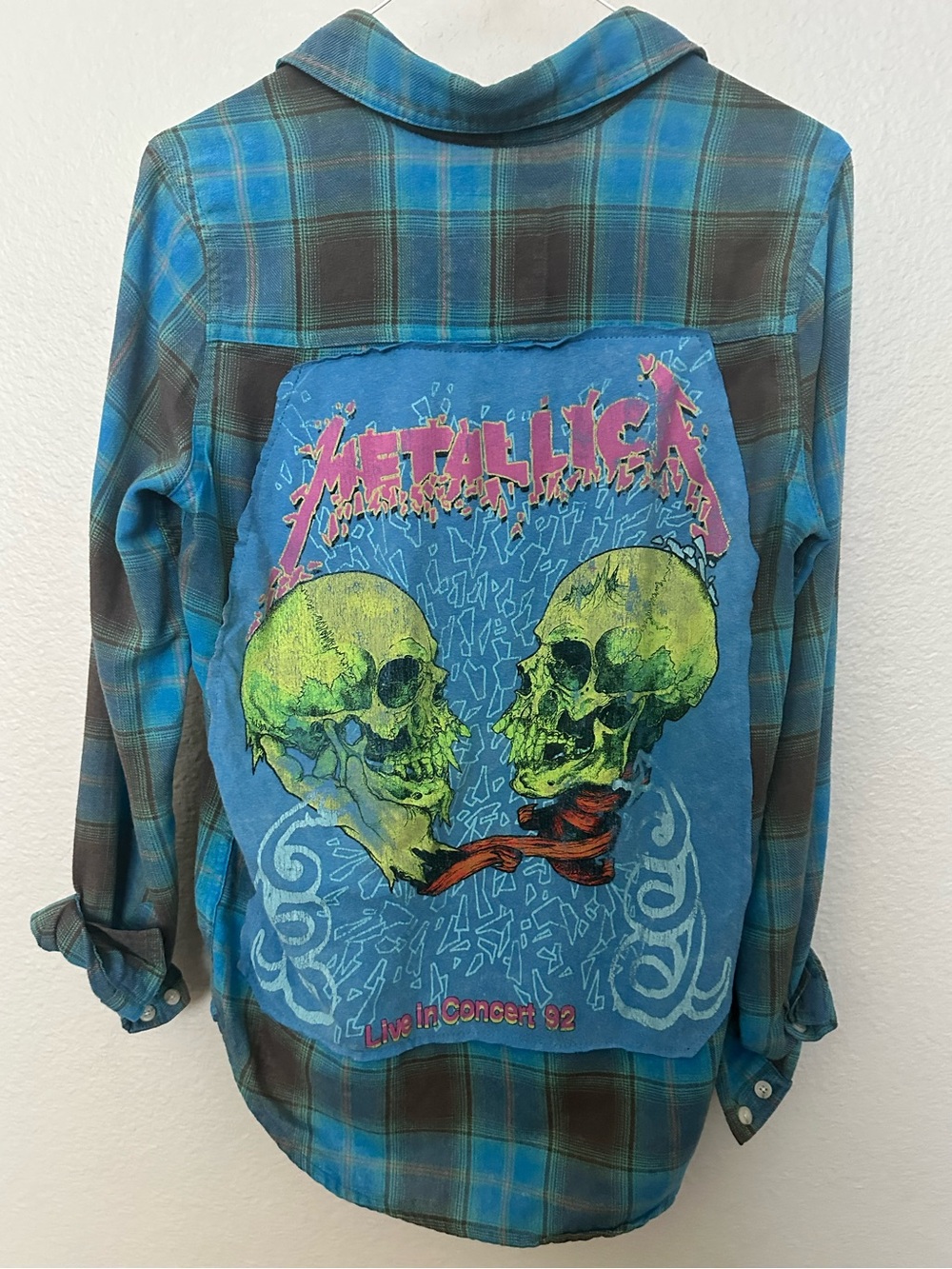 Blue Plaid Back-Graphic Flannel Shirt